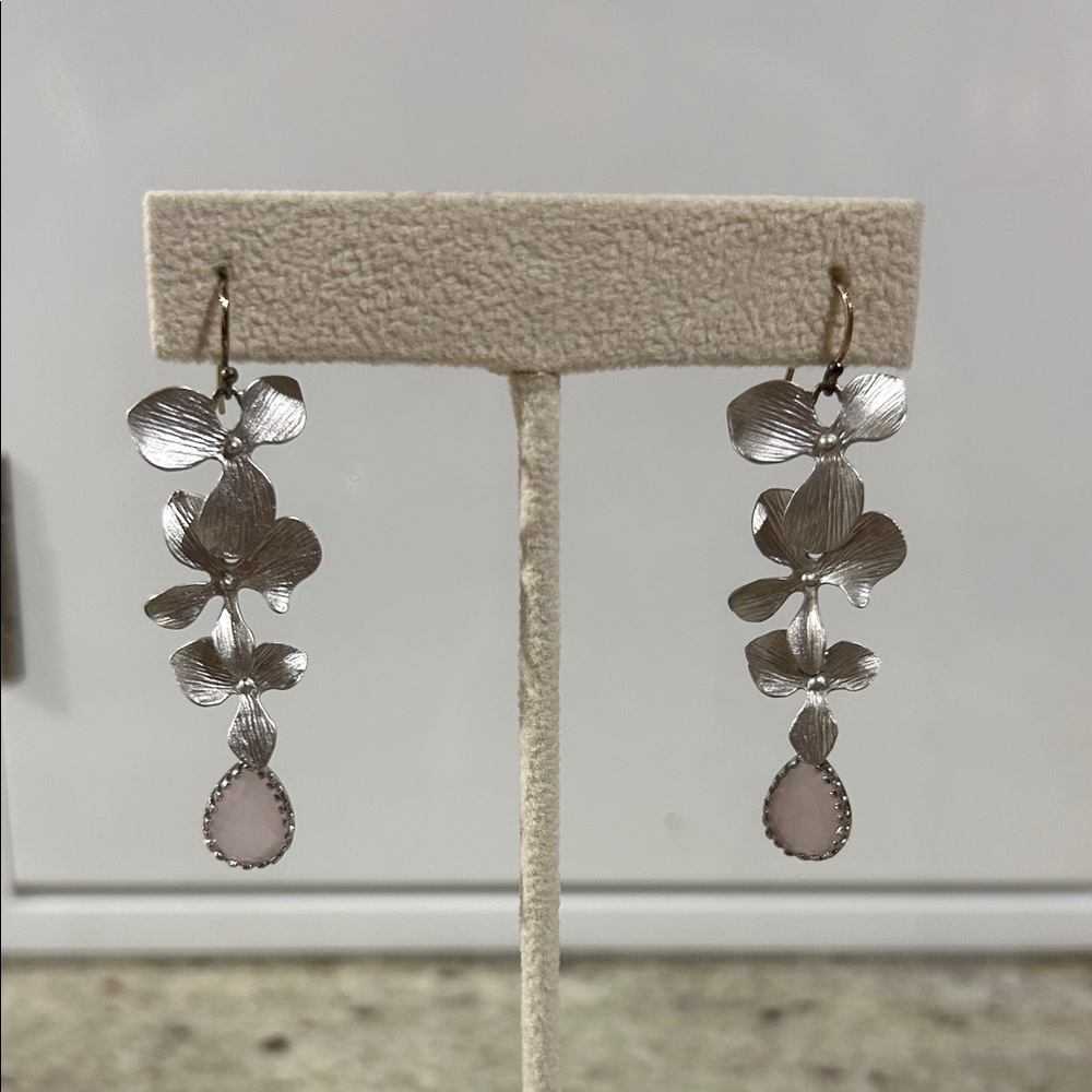 Silver and Pink Floral Earrings